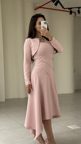 فستان قطعتين راقي جاكيت انيق اكمام طويله