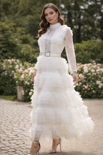 فستان فخم التل مع الدانتيل