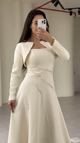 فستان قطعتين راقي جاكيت انيق اكمام طويله