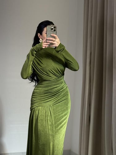 فستان طويل استرتش لاميه