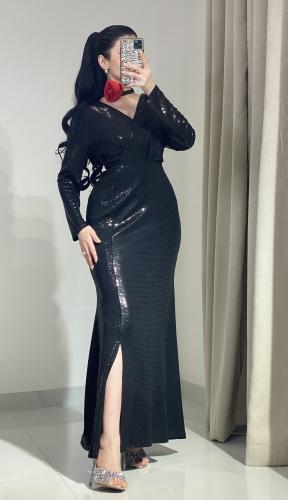 فستان طويل سهرة فخم ترند اللون الاسود