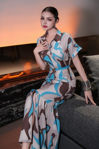 فستان انيق برنت صيفي مكس الالوان ترندي متعدد الالو...