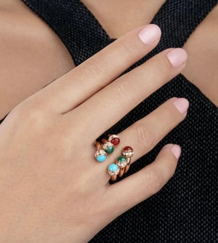 خاتم مفتوح مع حجر والماس - سميك