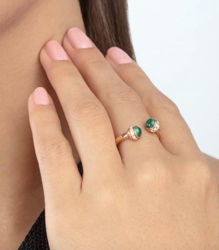 خاتم مفتوح مع حجر والماس - سميك