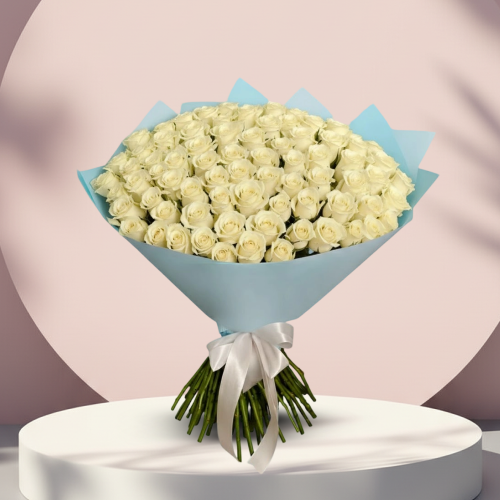 باقة 100 وردة بيضاء ملكية