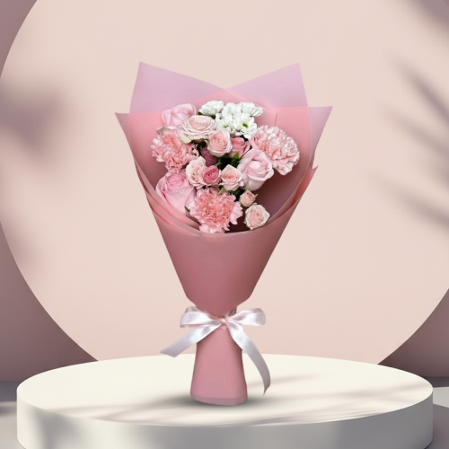 بوكية ورد وردي بتغليف وردي انيق