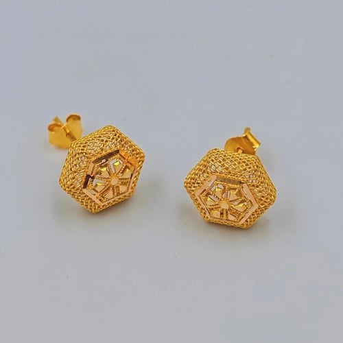 حلق تصميم سداسي عيار 21 - Hexagon shape 21K Earrin...