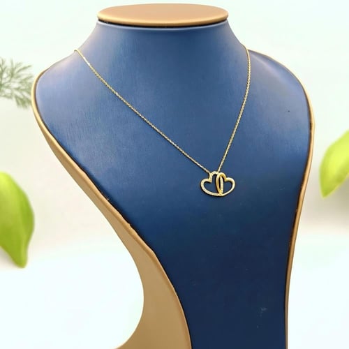 18k Necklace 2 Hearts Shape - عقد ذهب عيار 18