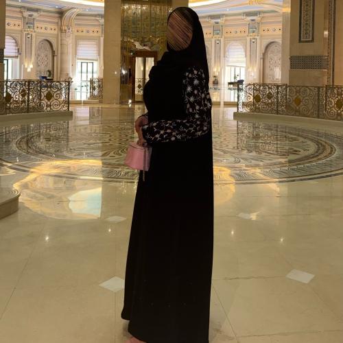 Nora abaya - fabric type (black ceramic) + embroidery trim - half flared