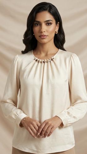 "بلوزة (أورورا) الساتان المزينة بخرز العقيق"