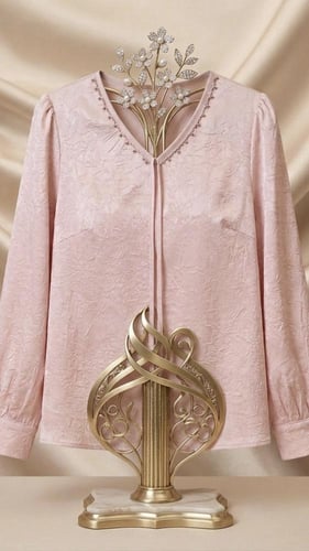 بلوزة ساتان بياقة V وتفاصيل لؤلؤية (Pearl-Detail T...