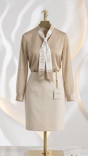 بلوزة "بيج شيك" الحريرية بربطة عنق (Beige Chic Sil...