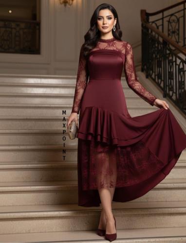 فستان سهرة برغندي سحر الليل