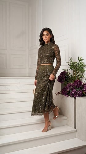 طقم "أوليفيا" السواريه (Olivia Sequin Two-Piece Se...