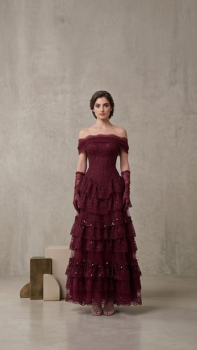 فستان "إمبراطورة النبيذ" (Burgundy Empress Gown)
