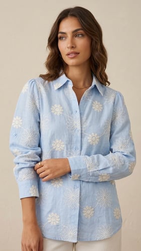 بلوزة "سما" المطرز (Sky Blue Floral Embroidery Shi...