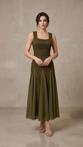 "فستان الزيتوني الملكي" (Royal Olive Elegance Dres...