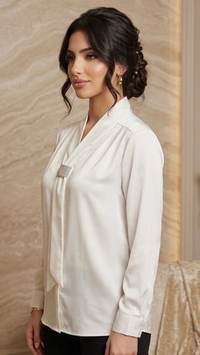 بلوزة "سيلك لومينوس" (Silk Luminous) بياقة شال وإب...
