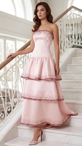 فستان "أورورا" الطبقي (Aurora Tiered Satin Gown)