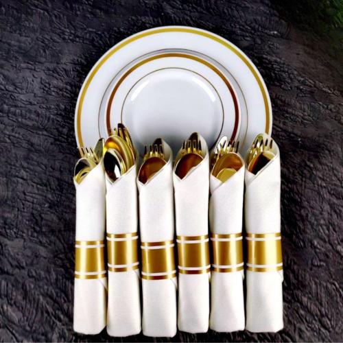 طقم ضيافة ذهبي بلاستيك 42 قطعة