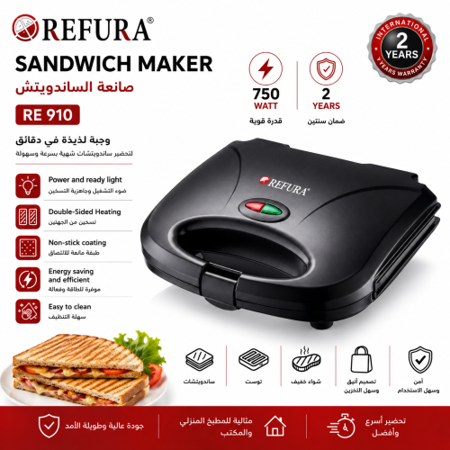 صانعة الساندويتشريفورا REFURA RE 910 – قدرة 750 وا...