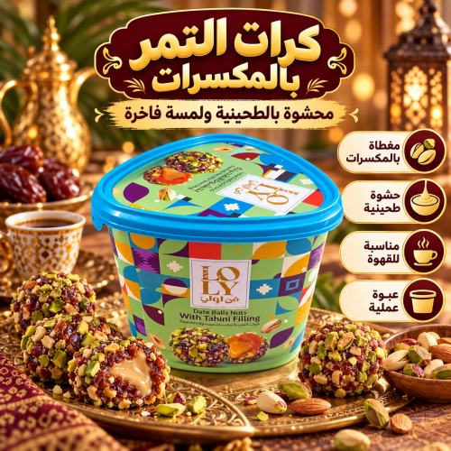 كرات التمر يالمكسرات بحشوة الطحينة 400 جرام