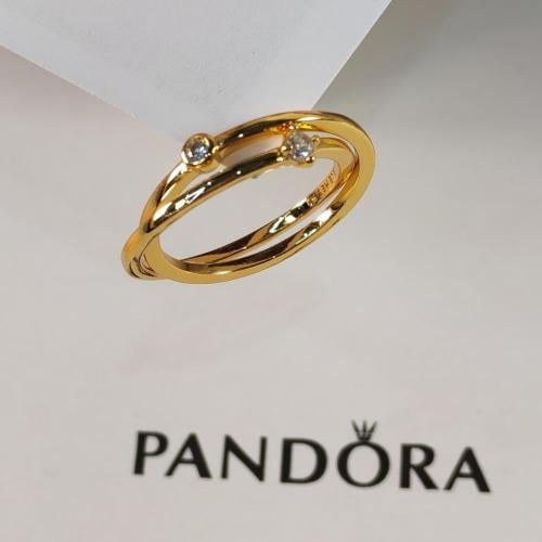 خاتم باندورا مزدوج ذهبي بفصّين