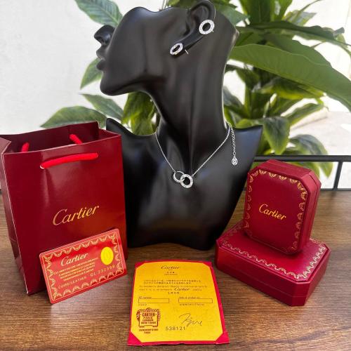 طقم كارتير Cartier Double Love Circle فضي – سلسال...