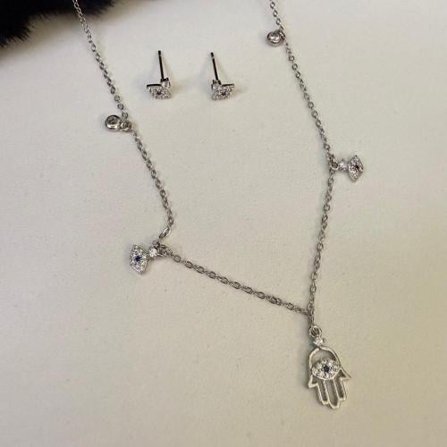 طقم سلسال فضي عين وكف - عقد واقراط