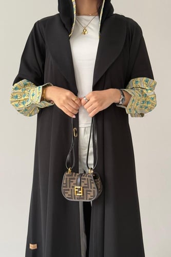 A66-عباية سوداء بكم كسرة قطن هندي