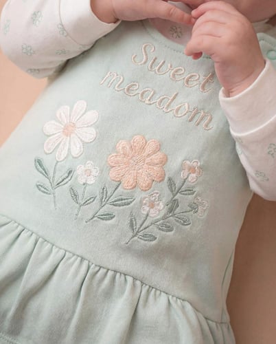 فستان بيبي ميلتون مطرز ازهار + كلمة Sweet meadow +...