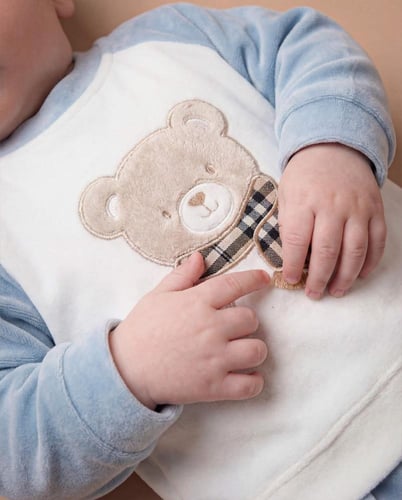 بيجامة بيبي اولادي قطيفة اكمام ريجلام مطرزة دبدوب...