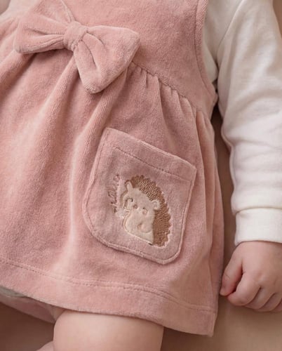 فستان بيبي بناتي قطيفة مطرز على الجيب قنفذ يحمل زه...