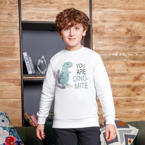 بيجامة اولادي ميلتون طباعة DTF ديناصور + كلمة YOU...