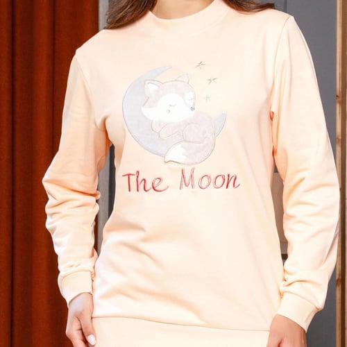 بيجامة حريمي ميلتون تطريز ثعلوبة نائم علي الهلال