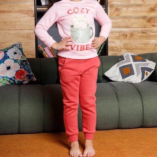 بيجامة بناتي ميلتون طباعة DTF هرة في كوب و كلمة CO...