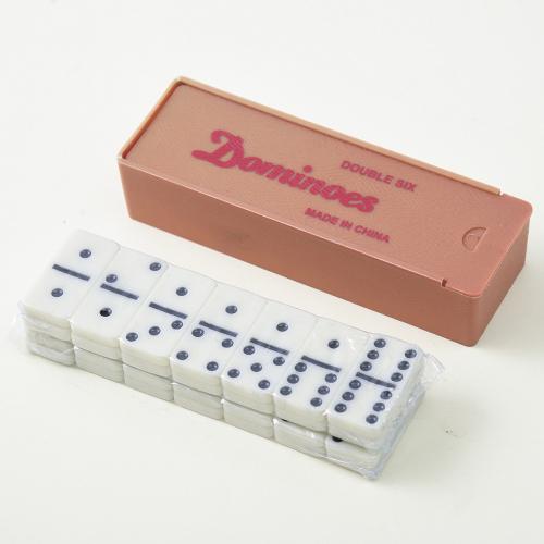 Domino 28 pieces double six in a box, ivory-colore...