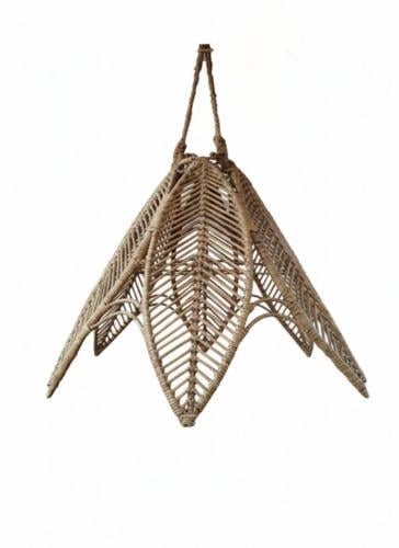 Hanging ceiling lamp with rattan design and leaf s...
