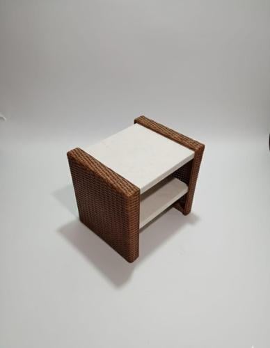 Side table with natural wood and white surface