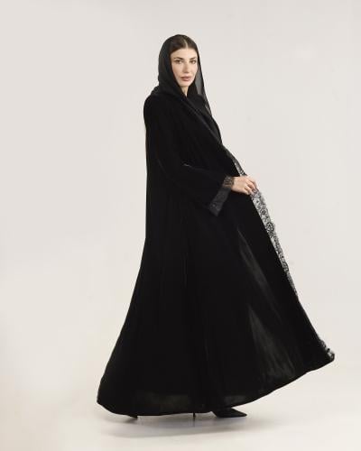 مخمل أسود بدانتيل فرنسي - Aw 007