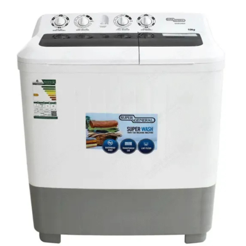 غسالة حوضين سوبر جنرال أبيض – سعة 10 كيلو