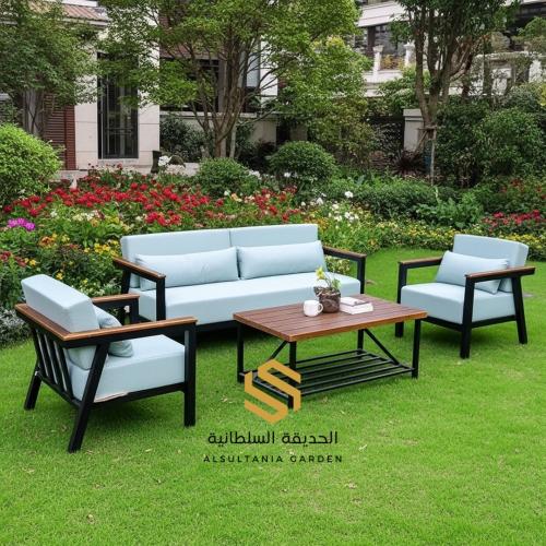 جلسة خارجيه 5 مقاعد مصنوعة من الحديد والخشب السويد...