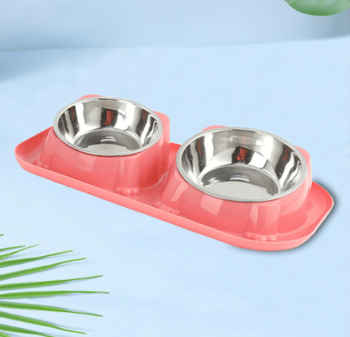صحن اكل ستيل مزدوج للقطط والكلاب الوان متنوعه