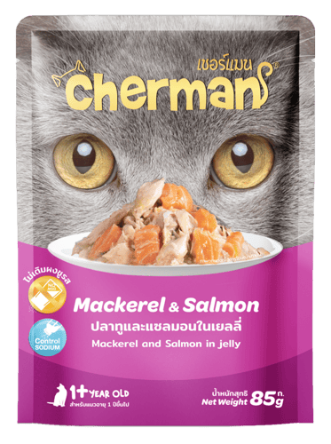 ظرف شيرمان الماكريل مع السالمون في الجيلي 85جرام ل...