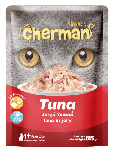 ظرف شيرمان التونة في الجيلي 85جرام لقطط الكبيرة