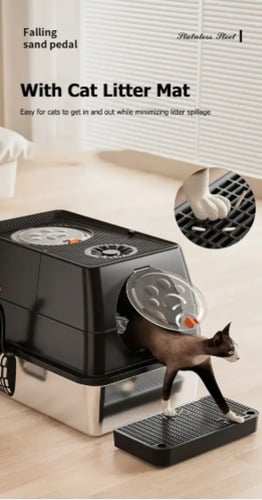 لتر بوكس لفضلات للقطط مع مجرف ستاليس ستيل مغلق - ا...