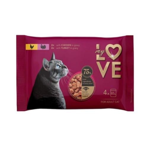 ظرف My Love طعام رطب للقطط البالغه بالدجاج 4*85 جر...