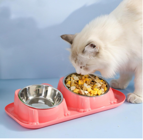 صحن اكل ستيل مزدوج للقطط والكلاب الوان متنوعه