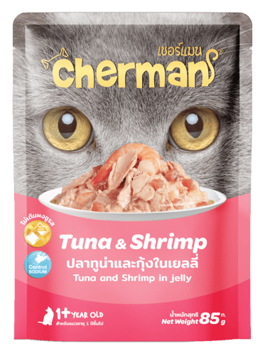 ظرف شيرمان تونه مع الجمبري في الجيلي 85جرام لقطط ا...