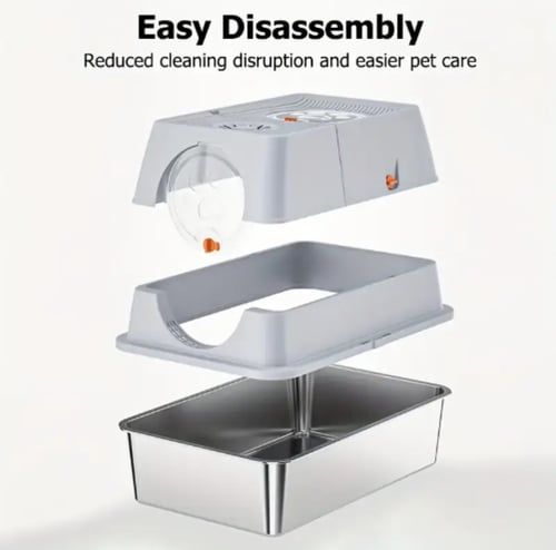 لتر بوكس لفضلات للقطط مع مجرف ستاليس ستيل مغلق - ا...